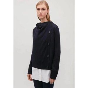 COS Black Draped Merino Wool Asymmetrical Cardigan Size S